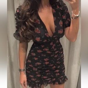 Zara floral  Black Dress‎